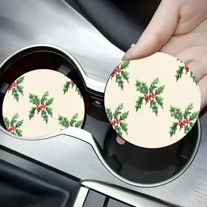 Set sottobicchieri auto di Natale, sottobicchiere assorbente per portabicchieri con agrifoglio.