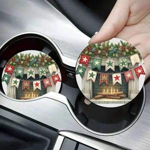 Kerst haard auto onderzetter set, ronde siliconen bekerhouder mat voor auto-interieur
