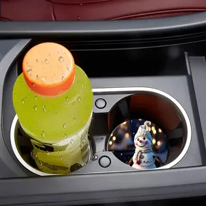 Christmas car cup holder coaster mat, cute snowman anti-slip silicone pad for auto interior decor