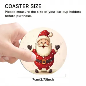 Christmas car coaster round ceramic absorbent pad Santa Claus festive auto cup holder 7cm