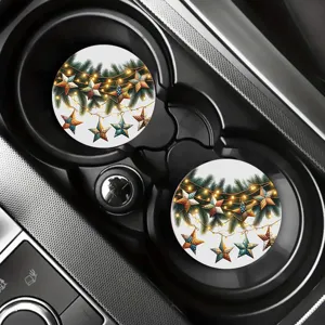 Christmas pine branch star print car cup coaster anti-slip silicone auto drink holder pad