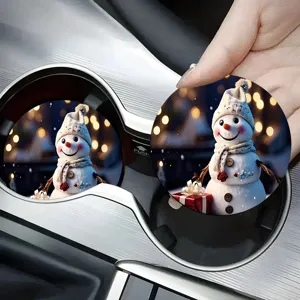 Car cup coaster Christmas snowman pattern absorbent ceramic rubber anti-slip drink mat car accessory