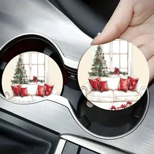 Sottobicchieri per auto di Natale rotondi tappetini assorbenti per portabicchieri veicolo festa