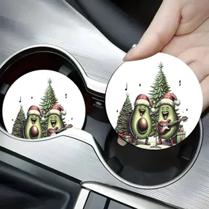 Christmas car coasters round silicone cup mats cute avocado holiday decorative non-slip mats
