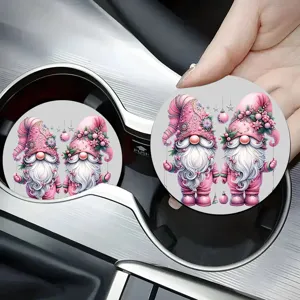 Set di sottobicchieri per auto con gnomo rosa carino, accessorio antiscivolo per interni auto.