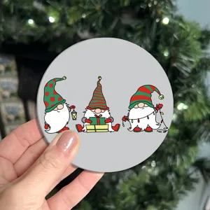 Christmas gnome printed soft rubber coaster detail, festive table decor pad, non-slip design.