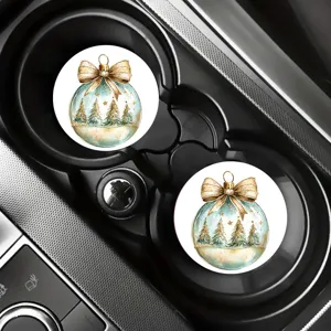 Kerst auto onderzetters set van 2, schattig aquarel boom ontwerp, antislip siliconen.