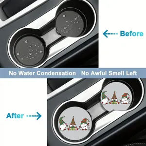 Christmas gnome car cup holder absorbent coaster detail showing clean interior decoration