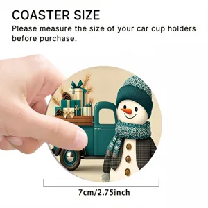 Christmas car cup coaster 7cm round absorbent ceramic drink mat for vehicle cup holders.