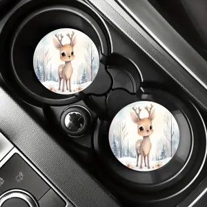 Set di sottobicchieri per auto con cervo di cartone animato, assorbenti e tappetini antiscivolo.