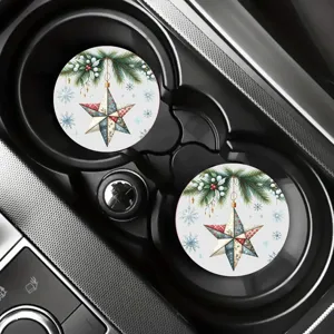 Kerst patchwork ster auto onderzetter, ronde siliconen bekerhouder mat auto decor