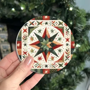 Christmas star coaster detail view, decorative table mat showing geometric pattern close-up.