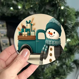 Round Christmas coaster festive snowman pickup truck coffee mat tableware drying mat table decor