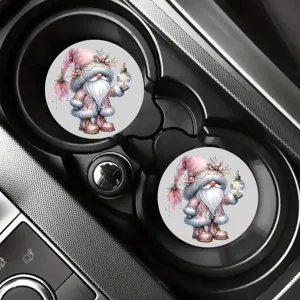Simpatici sottobicchieri auto gnomi di Natale rosa set da 2, porta tazza assorbente.
