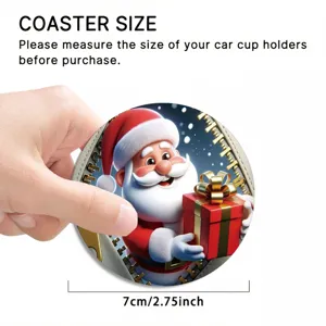 Sottobicchiere antiscivolo per auto Babbo Natale, diametro 7cm, decorazione natalizia.