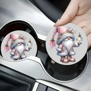 Sottobicchiere per portabicchieri auto in ceramica assorbente gnomo rosa natale festa accessori auto