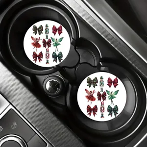 Christmas car cup coasters detail, cute nutcracker and fairy holiday interior decoration.
