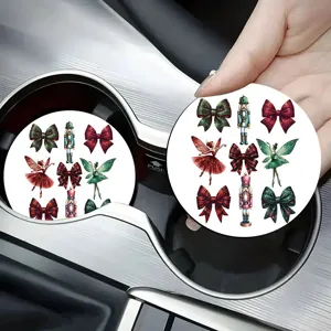 Christmas car coaster silicone non-slip cup mat festive holiday interior decor accessory round pad