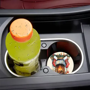 Sottobicchiere rotondo per auto di Natale design camino tappetino assorbente per decorazioni auto
