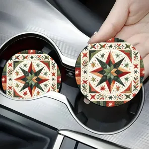 Absorbent ceramic car cup coasters vintage star quilt pattern non-slip auto interior