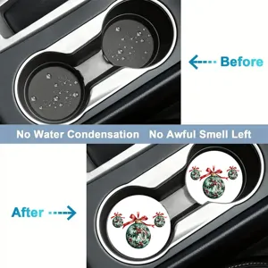 Christmas car cup coasters absorbent auto drink coasters holiday interior decoration 2pcs