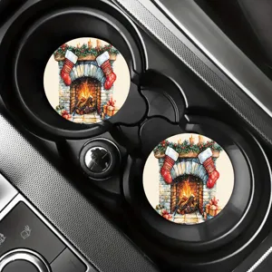 Set sottobicchieri auto di Natale, portabicchieri rotondi in ceramica assorbente per interni.