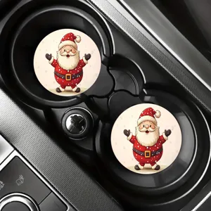 Christmas car cup holders absorbent ceramic coasters cute Santa design anti-slip auto drink mat