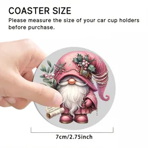 Sottobicchiere auto gnomo di Natale rosa, inserto portabicchieri assorbente 7cm per auto.