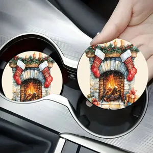 Sottobicchieri per Auto di Natale Tappetino Rotondo Assorbente per Portabicchieri