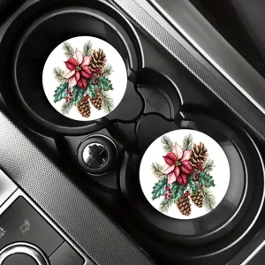 Kerst auto onderzetters rond antislip bekerhouder matten feestelijke bloem decoratie