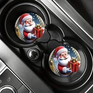 Paio di sottobicchieri per auto assorbenti con design natalizio di Babbo Natale festivo, base antiscivolo.