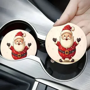 Christmas ceramic absorbent car coaster cute Santa Claus non-slip coffee cup mat 2pcs