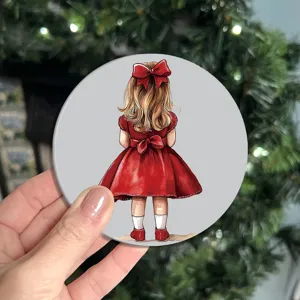 Detailed close-up of a cute girl illustration ceramic coffee cup coaster for home decor.