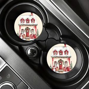 Sottobicchieri per auto di Natale, impermeabili assorbenti rotondi carini tappetino