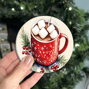 Tovaglietta rotonda di Natale con tazza di cacao in lino sottobicchiere per cucina