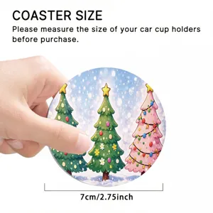 Christmas car coaster round absorbent cork ceramic cup mat 7cm holiday drink coaster