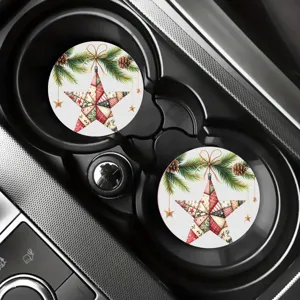 Auto bekerhouder onderzetters set met feestelijk kerst patchwork ster en dennentak motief.