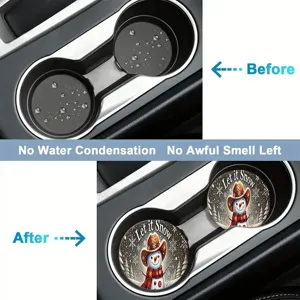 Absorbent car cup holder coasters Christmas snowman cute drink coasters for auto interior