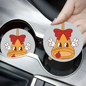 Cute cartoon bell car coaster silicone absorbent cup mat non slip auto cup holder insert