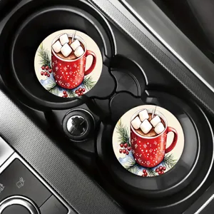 Sottobicchiere per auto di Natale assorbente e protettivo per portabicchieri con tazza rossa
