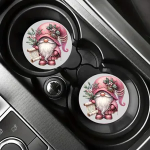 Simpatici sottobicchieri auto gnomo rosa set da 2, portabicchieri in ceramica assorbente