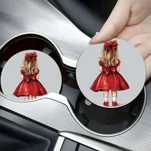 Silicone Car Cup Holder Coasters Ins Style Anti-Slip Absorbent Coaster For Car Interior Accessory Christmas Girl Pattern