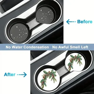 Kerst auto bekeronderzetter detailweergave, absorberende siliconen mat met kerstdennenpatroon.
