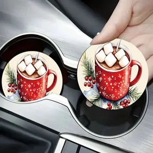 Sottobicchieri per auto di Natale con cioccolata calda, sottobicchieri assorbenti per portaoggetti.
