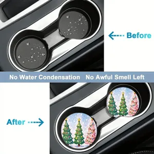 Christmas car coasters absorbent ceramic cork cute holiday tree design drink cup holder mats