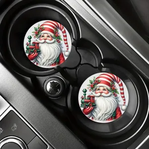 Noel sous-verres de voiture lot de 2, tapis porte-gouttes Pere Noel mignon accessoires auto.