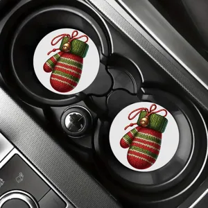 Weihnachten Auto Untersetzer Set, süßes Strickhandschuh Muster Getränkehalter Einlagen für Auto.