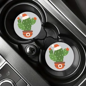 Joli sous-verre de voiture cactus de Noël, caoutchouc souple antidérapant mini accessoire auto.