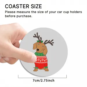 Cute Christmas dachshund car cup coaster non-slip rubber 7cm 2.75inch auto drink holder mat