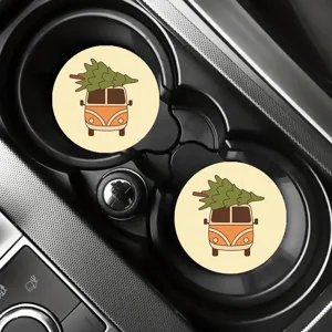 Sous-verre de porte-gobelet de voiture van rétro sapin de Noël, tapis antidérapant.